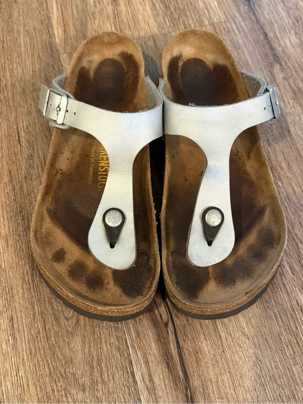 Birkenstock Gizeh EVA Thong Sandals Women Size 38 Silver Buckle
